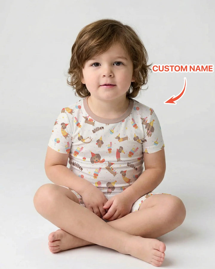 Dachshund Birthday Bamboo Two Piece Short Sleeve Shorts Pajama Set