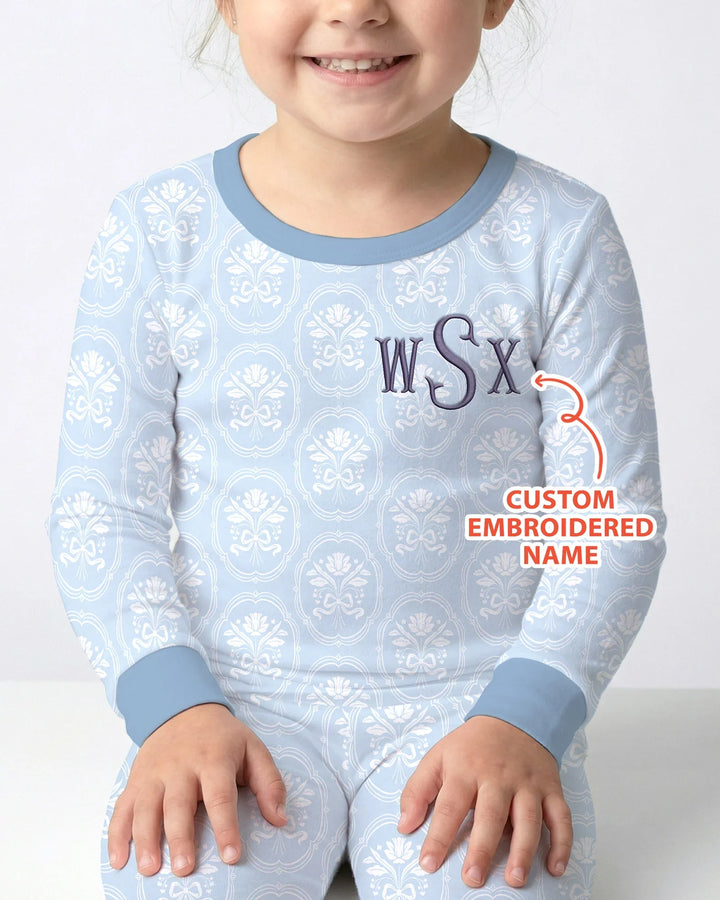 Personalized Floral Embroidered Baby Bamboo Two Piece Long Sleeve Pajama Set