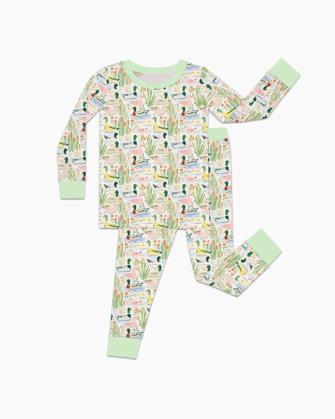 Whimsical Mallard Duck Bamboo Two Piece Long Sleeve Pajama Set