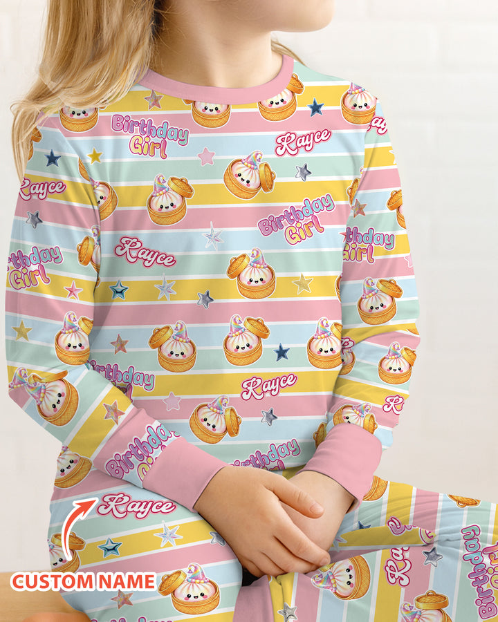 Custom Dumpling Birthday Girl  Bamboo Two Piece Long Sleeve Pajama Set
