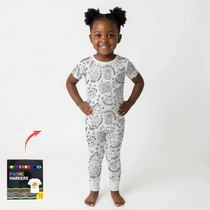 All Colorable Fruit of the Spirit Bamboo Two Piece Short Sleeve Pajama Set