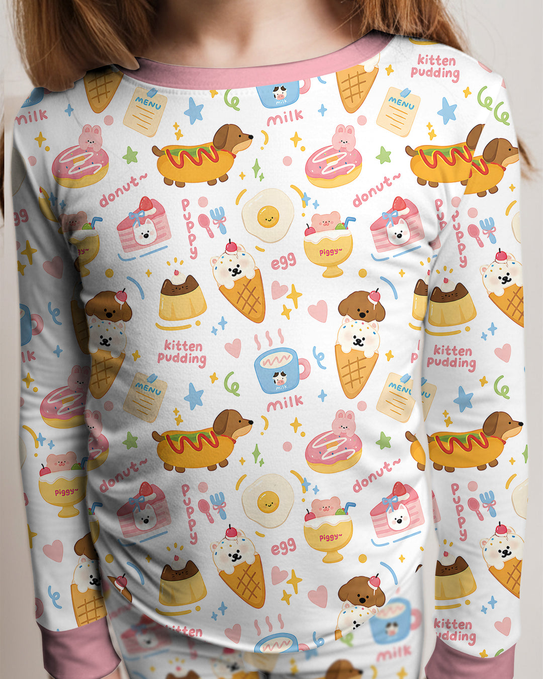 Cute Snack And Puppy Bamboo Two Piece Long Sleeve Pajama Set