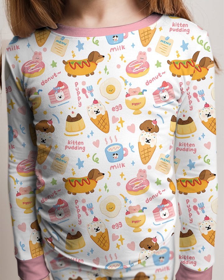 Cute Snack And Puppy Bamboo Two Piece Long Sleeve Pajama Set