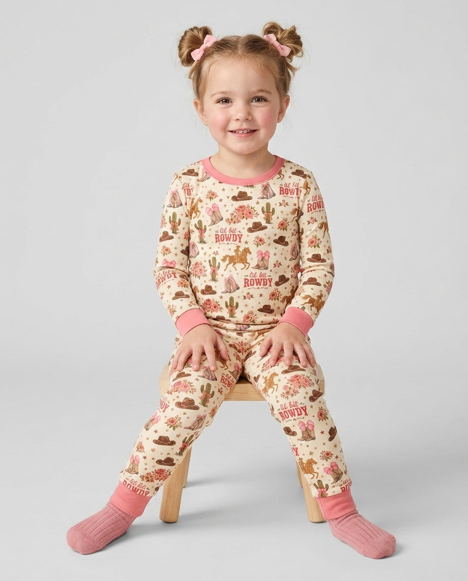 Coquette Cowgirl Lil Bit Rowdy Two Piece Long Sleeve Pajama Set