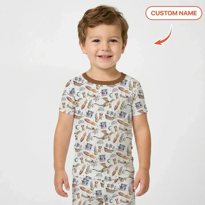 Adventure Dreams Custom Name Bamboo Two Piece Short Sleeve Pajama Set