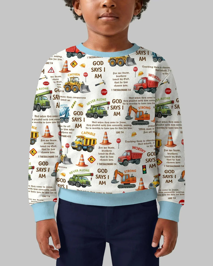Bible Verse Construction Trucks Bamboo Crewneck Sweatshirt