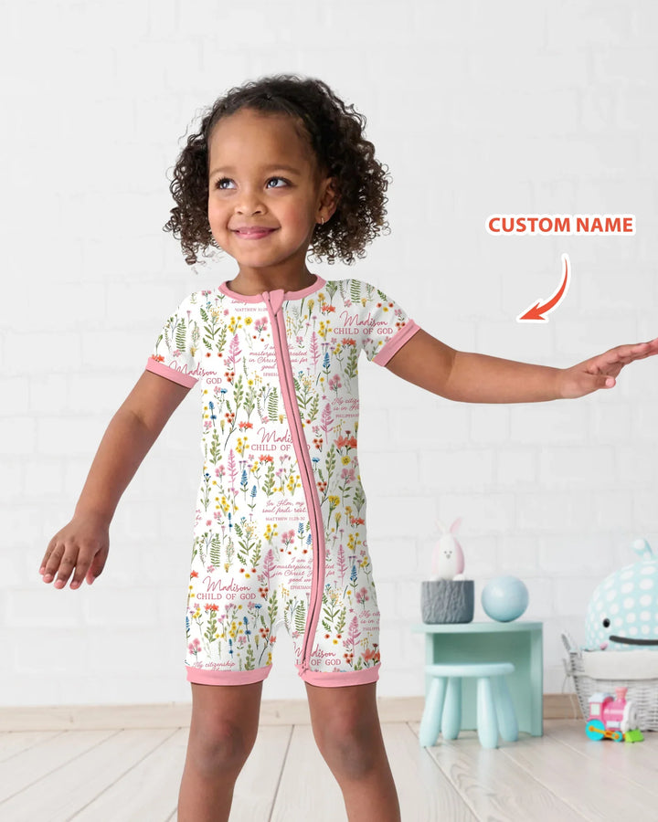 Custom Name Child of God Flower Garden Bamboo Shorty Zippy