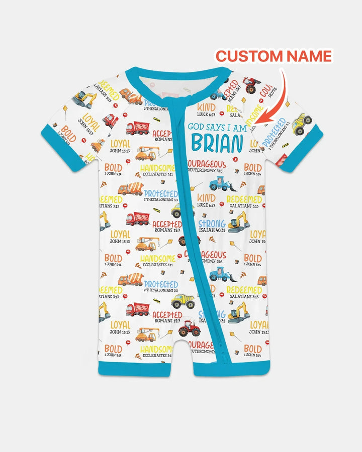 Personalized God Says I Am Little Builder Bamboo Shorty Zippy