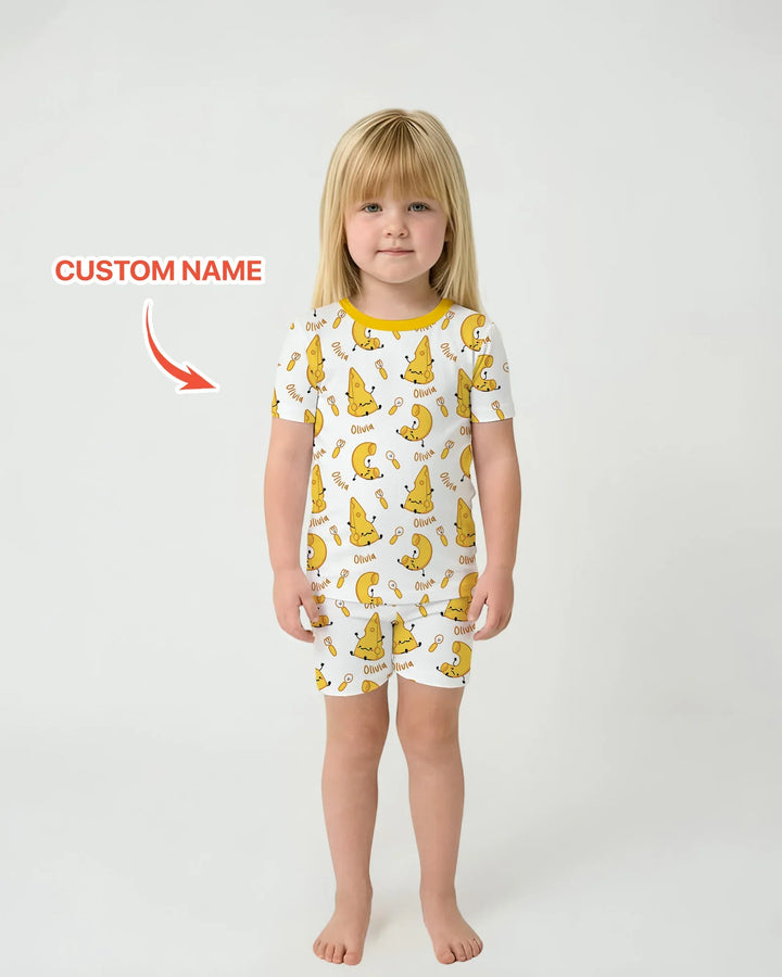 Custom Name Mac & Cheese Club Bamboo Two Piece Short Sleeve Shorts Pajama Set