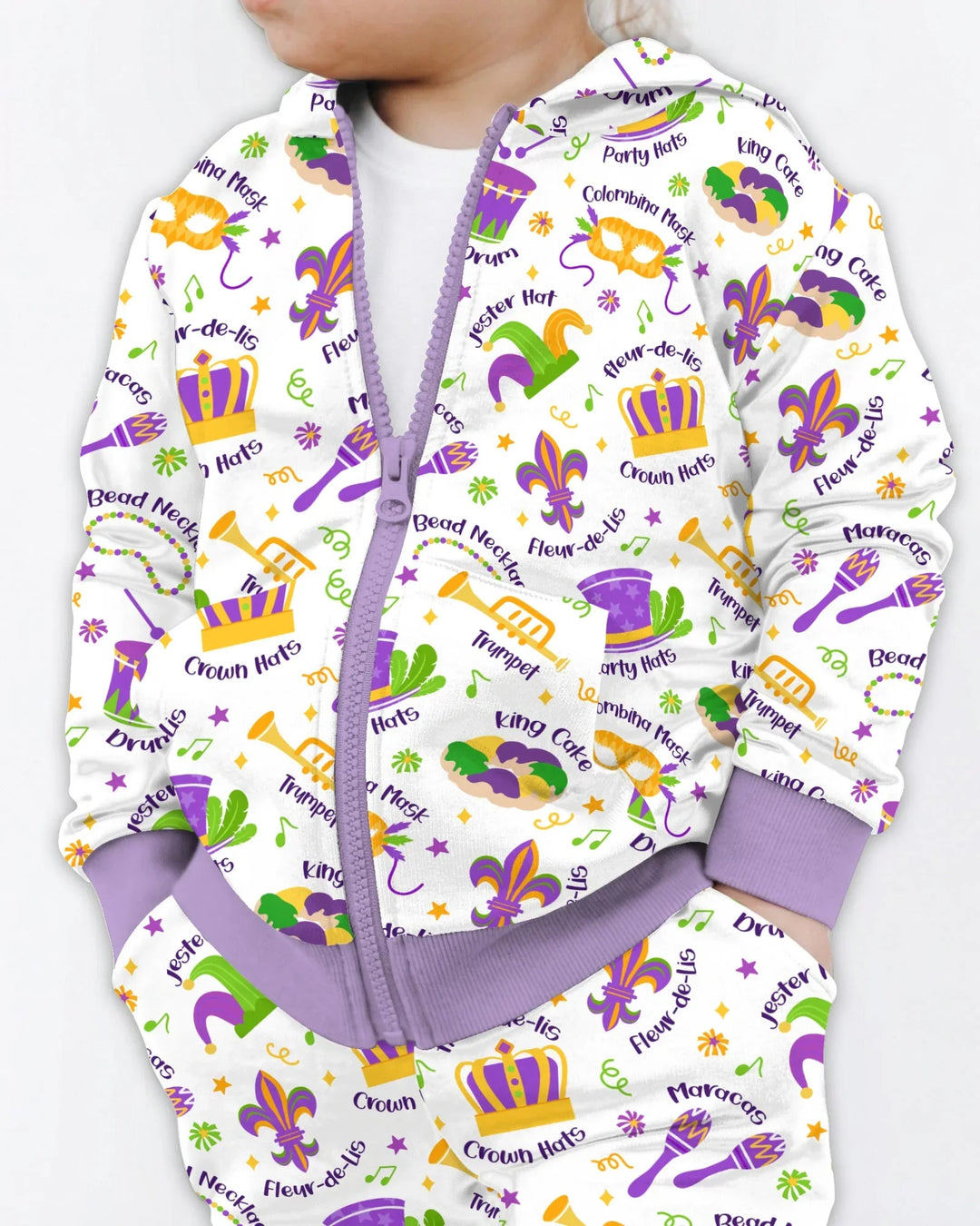 Mardi Gras Family Matching Bamboo Zip Hoodie
