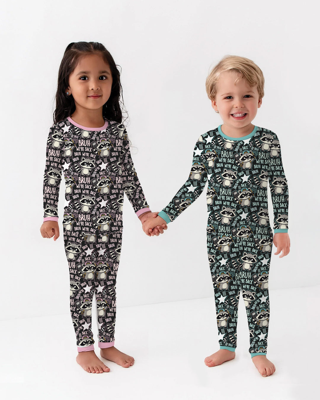 Bruh We're Back Raccoon Bamboo Two Piece Long Sleeve Pajama Set