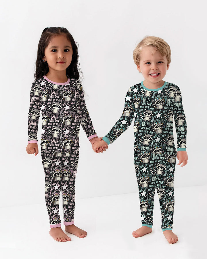 Bruh We're Back Raccoon Bamboo Two Piece Long Sleeve Pajama Set