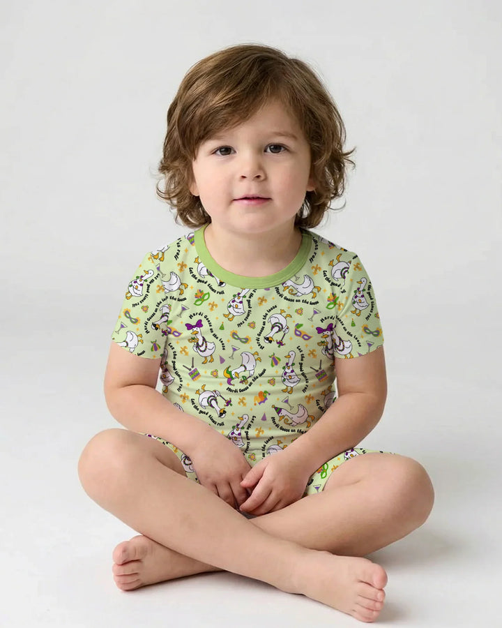 Mardi Gras Silly Goose Bamboo Two Piece Short Sleeve Shorts Pajama Set