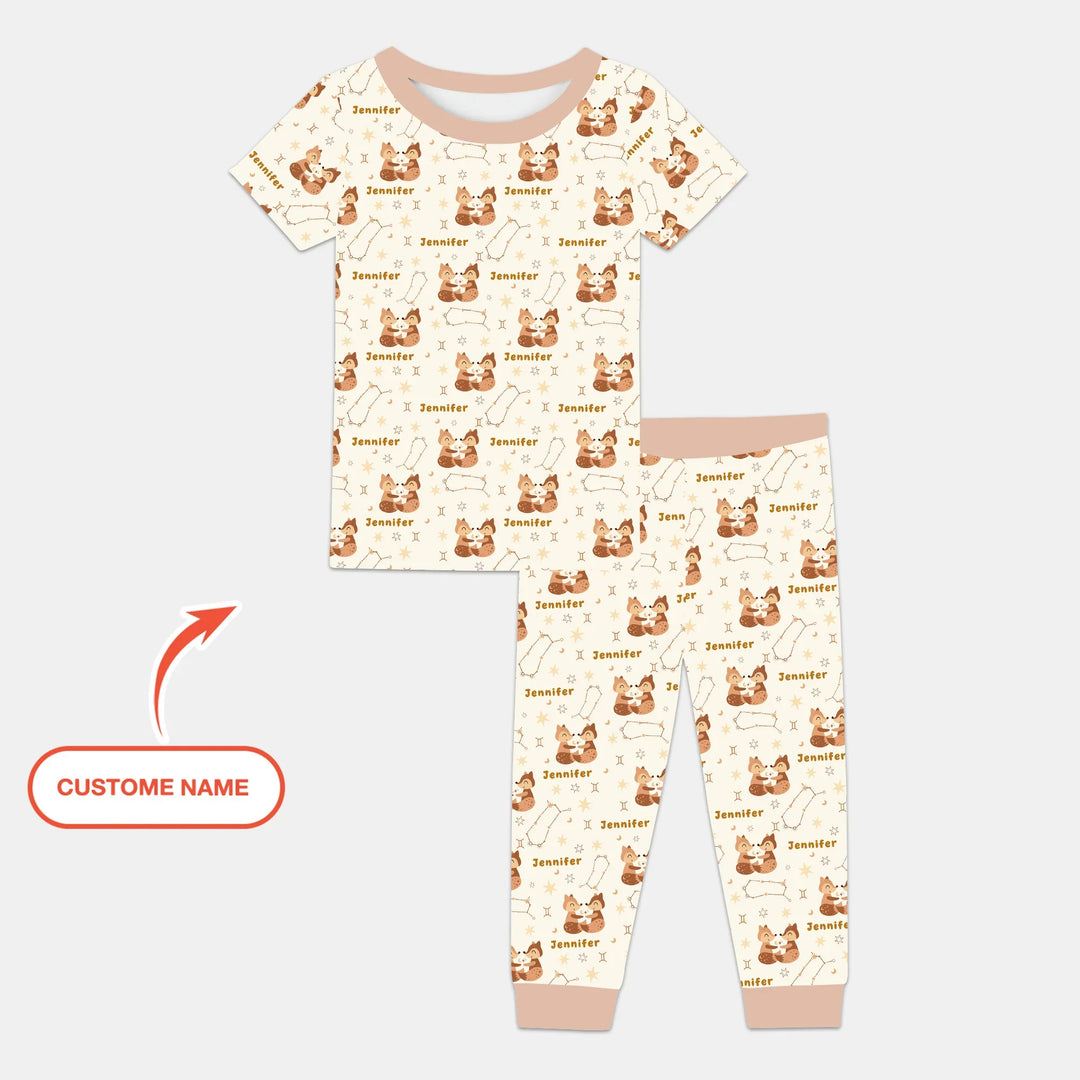 Bohemian Baby Zodiac Signs Custom Name Bamboo Two Piece Short Sleeve Pajama Set