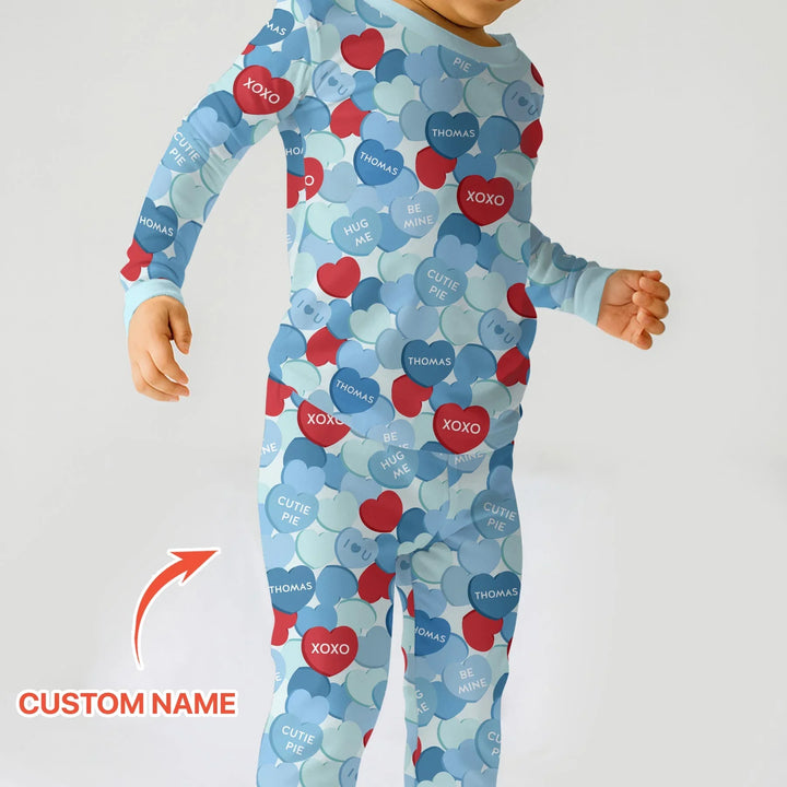 Valentine Candy Crush Family Matching Bamboo Two Piece Long Sleeve Pajama Set