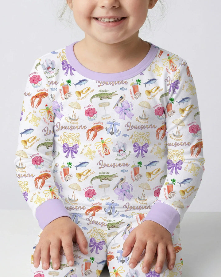 Louisiana Preppy Summer Bamboo Two Piece Long Sleeve Pajama Set