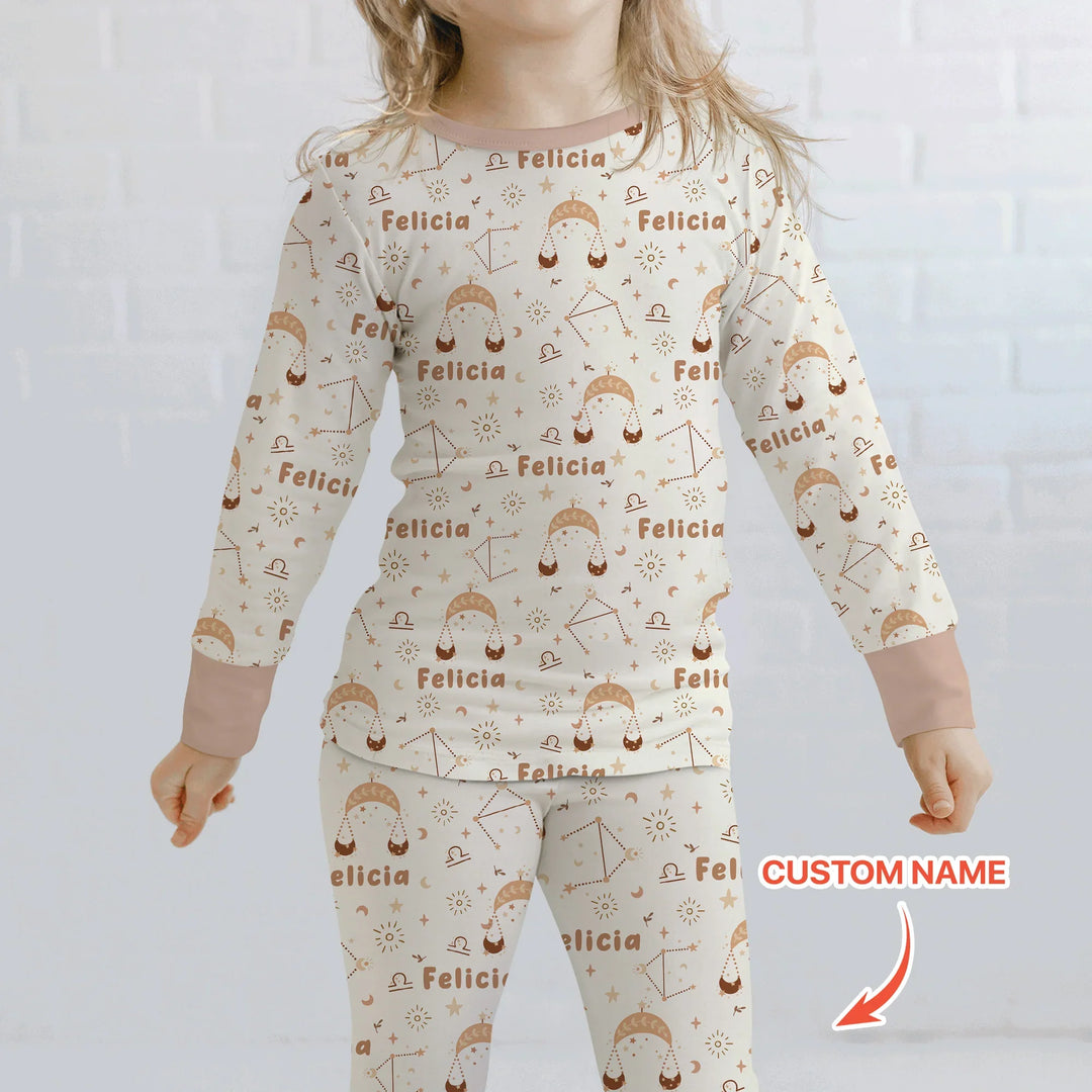 Bohemian Baby Zodiac Signs Custom Name Bamboo Two Piece Long Sleeve Pajama Set