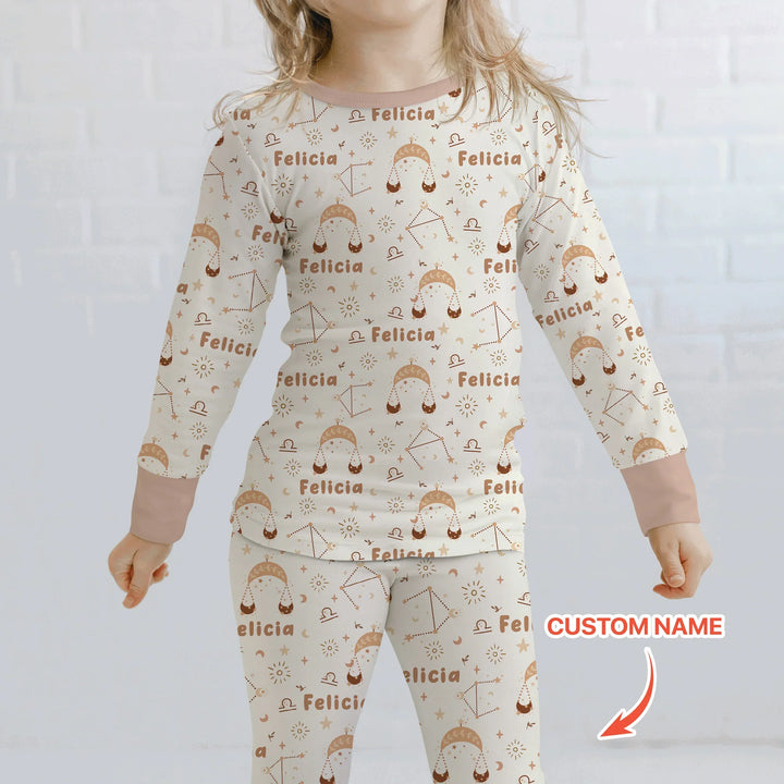 Bohemian Baby Zodiac Signs Custom Name Bamboo Two Piece Long Sleeve Pajama Set