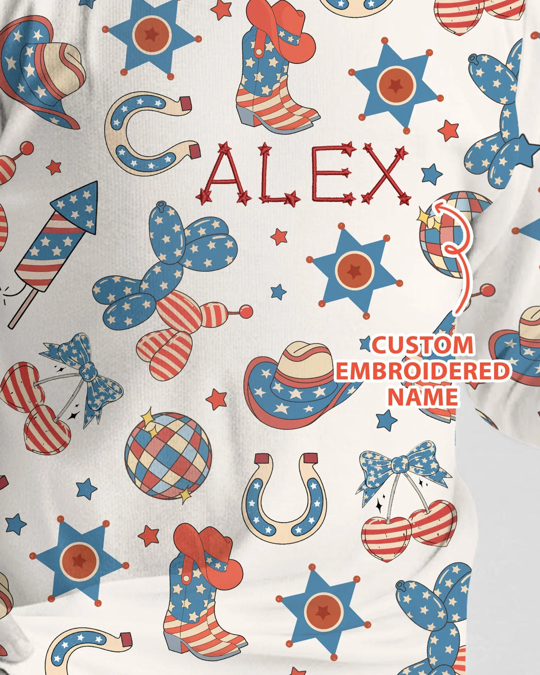 Custom Name Embroidered Howdy 4th Of July Bamboo Two Piece Long Sleeve Pajama Set