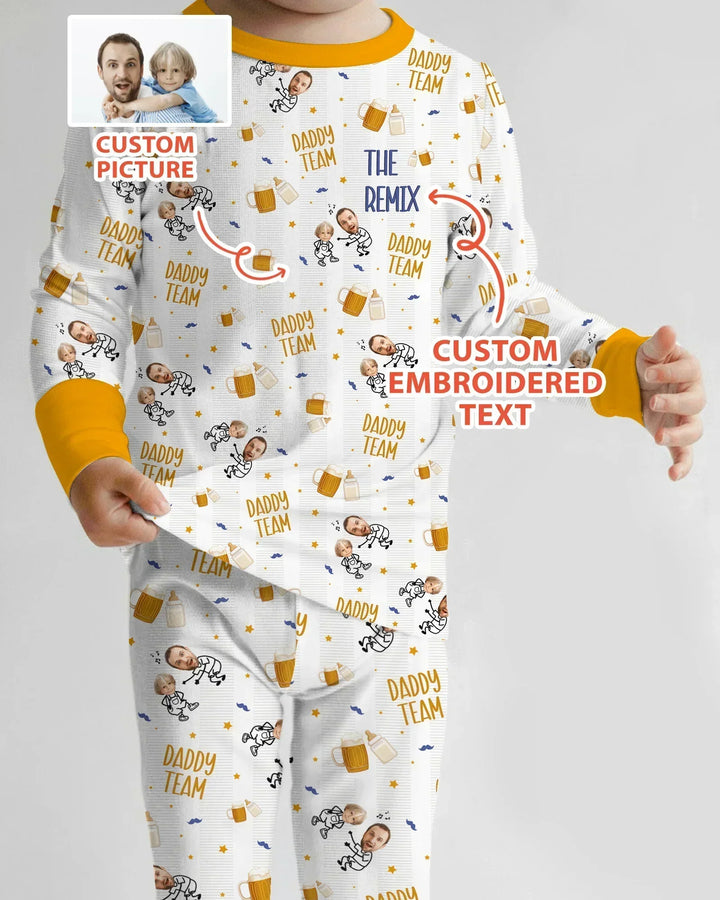 Personalized Embroidered Dad And Me Picture Bamboo Two Piece Long Sleeve Pajama Set