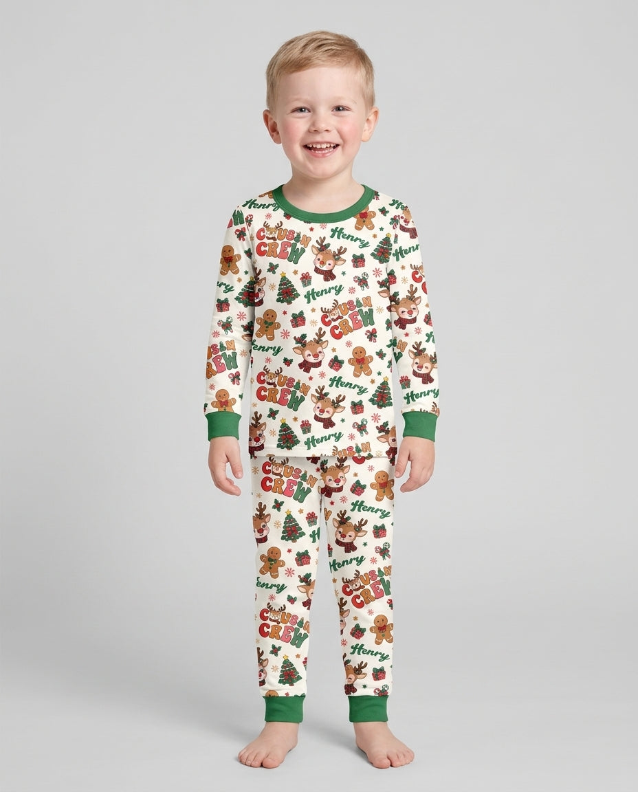 Personalized Christmas Cousin Crew Bamboo Two Piece Long Sleeve Pajama Set