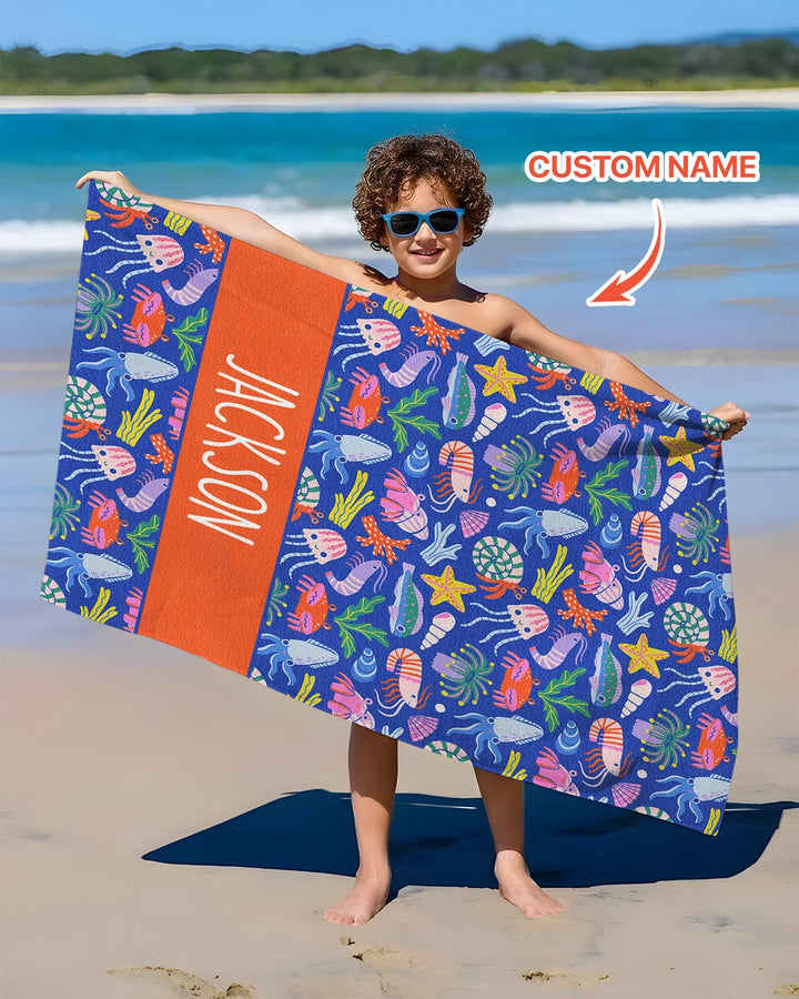 Custom Name Under The Sea Beach Towel