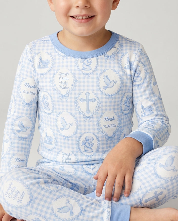 Custom Name Baptism Straight Outta Holy Water Bamboo Two Piece Long Sleeve Pajama Set
