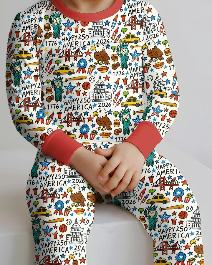 Doodle America 250th Anniversary Family Bamboo Two Piece Long Sleeve Pajama Set