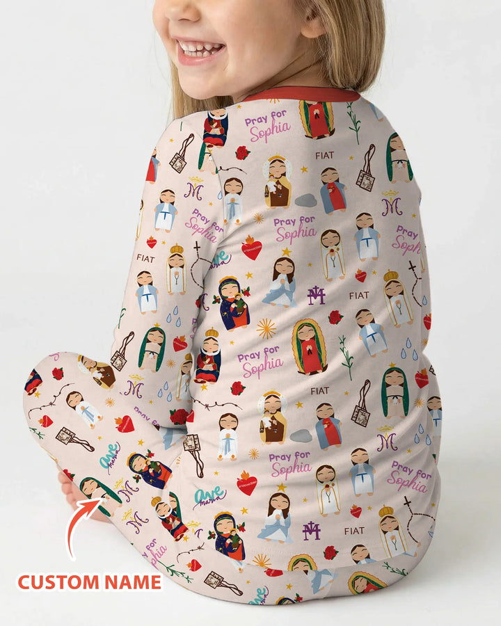Mother Mary Pray For Me Custom Name Bamboo Two Piece Long Sleeve Pajama Set
