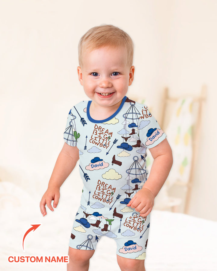 Litlle Cowboy Sis Bro Matching  Bamboo Two Piece Short Sleeve Shorts Pajama Set