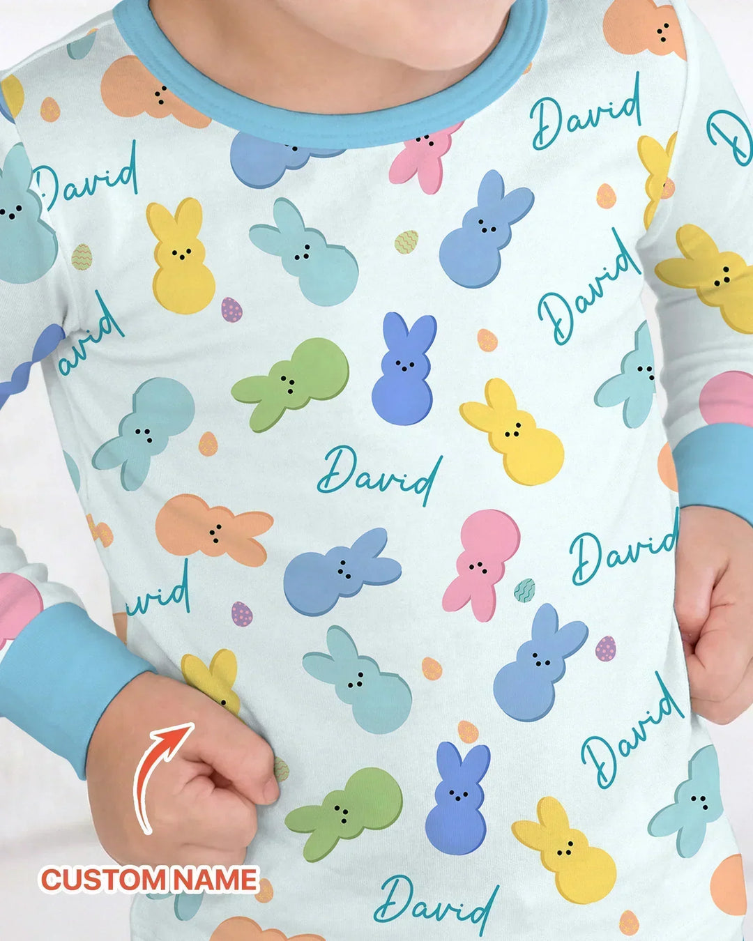 Personalized Easter Bunnies Family Matching Bamboo Two Piece Long Sleeve Pajama Set