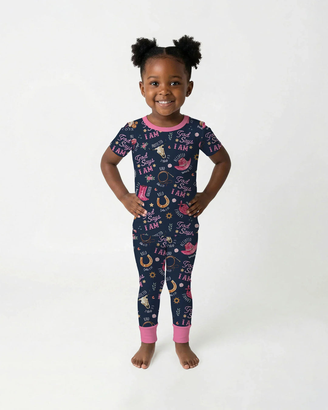 God Says I Am Western Faith Bamboo Two Piece Short Sleeve Pajama Set