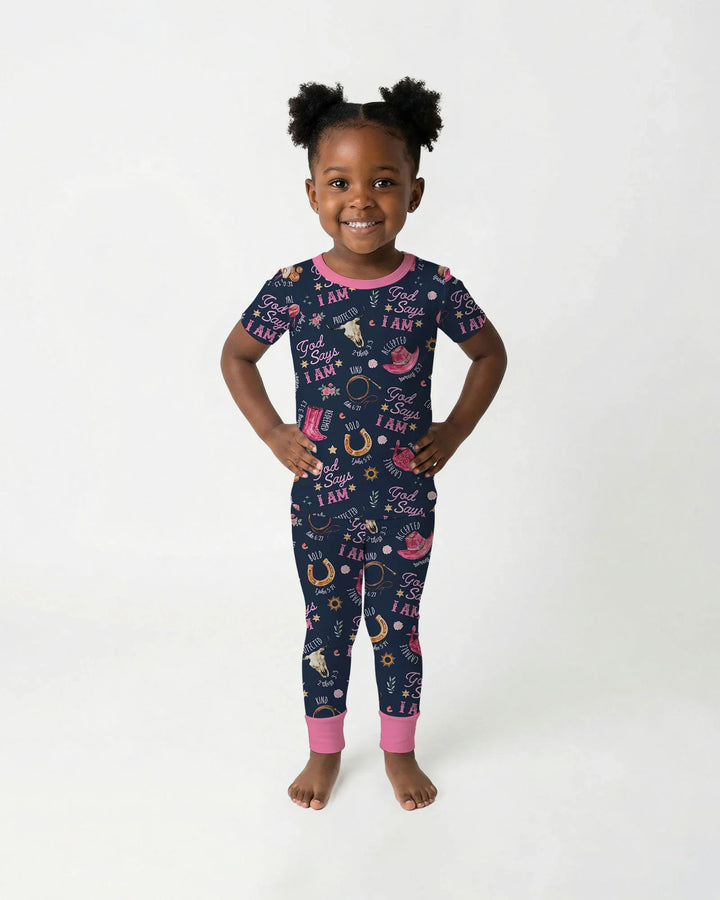 God Says I Am Western Faith Bamboo Two Piece Short Sleeve Pajama Set