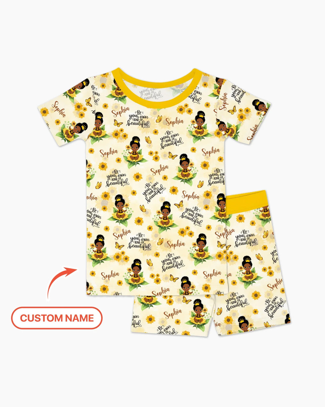 Custom Name Sunflower Queen Bamboo Two Piece Short Sleeve Shorts Pajama Set