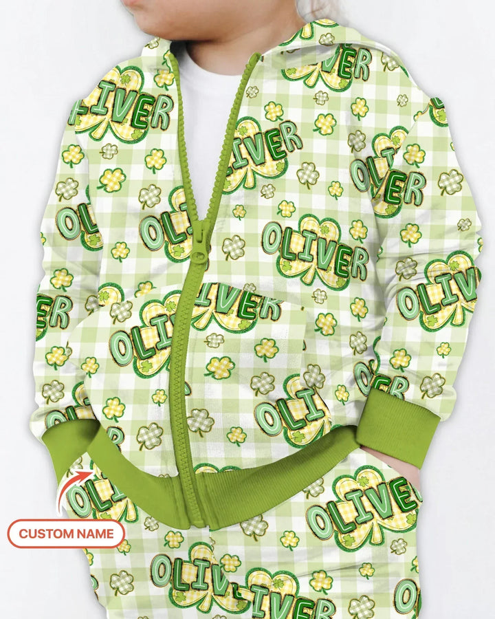 Lucky Shamrock Custom Name Bamboo Zip Hoodie