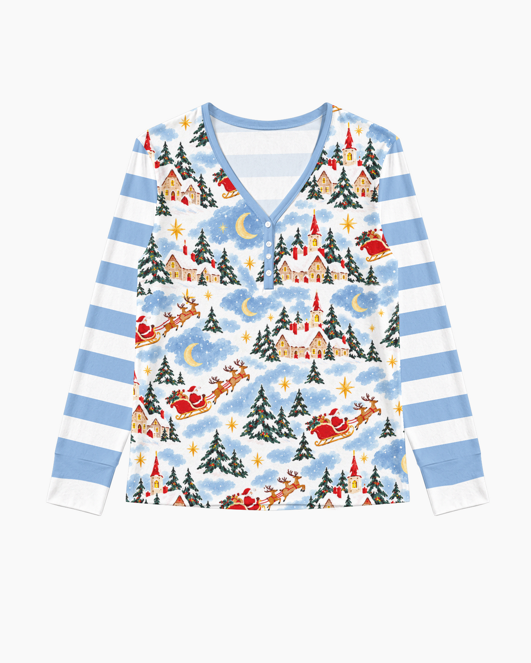 Whimsical Santa's Winter Village Bamboo Women Pajama Set