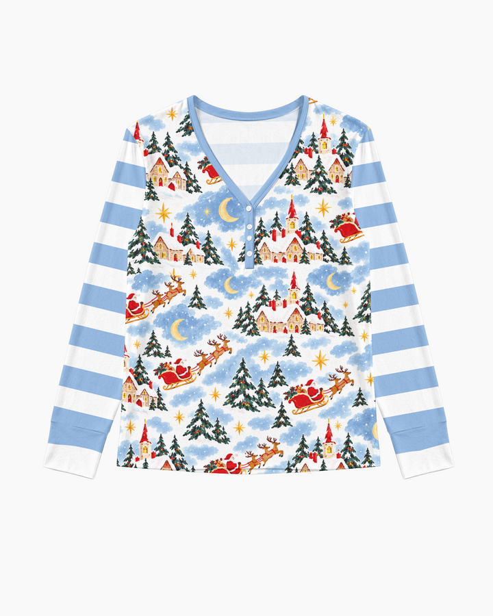 Whimsical Santa's Winter Village Bamboo Women Pajama Set