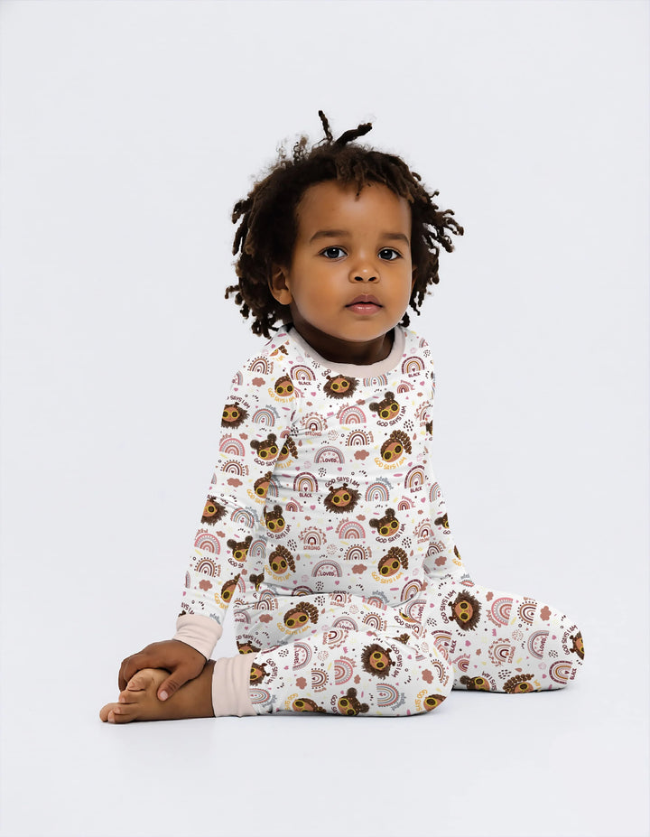Afro African American Girl Bamboo Two Piece Long Sleeve Pajama Set