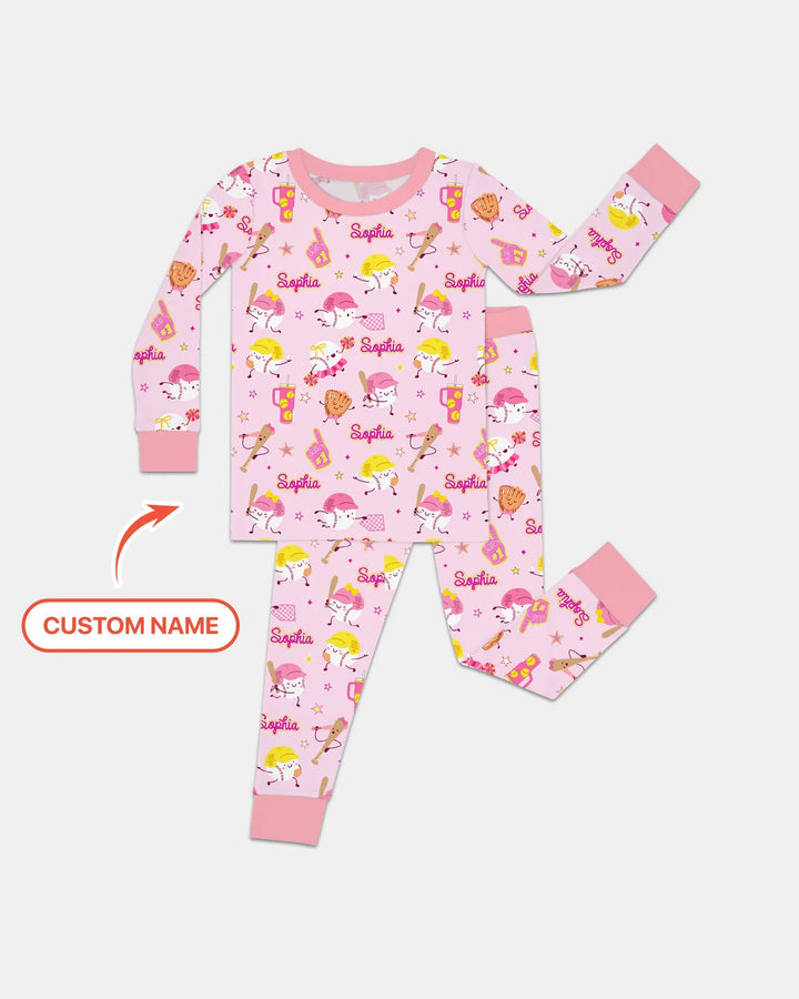 Baseball Mama and Mini Matching Bamboo Two Piece Long Sleeve Pajama Set