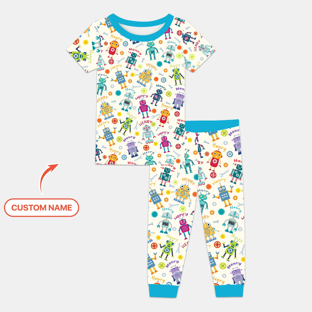 Robo Buddy Squad Custom Name Bamboo Two Piece Short Sleeve Pajama Set