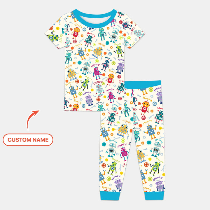 Robo Buddy Squad Custom Name Bamboo Two Piece Short Sleeve Pajama Set