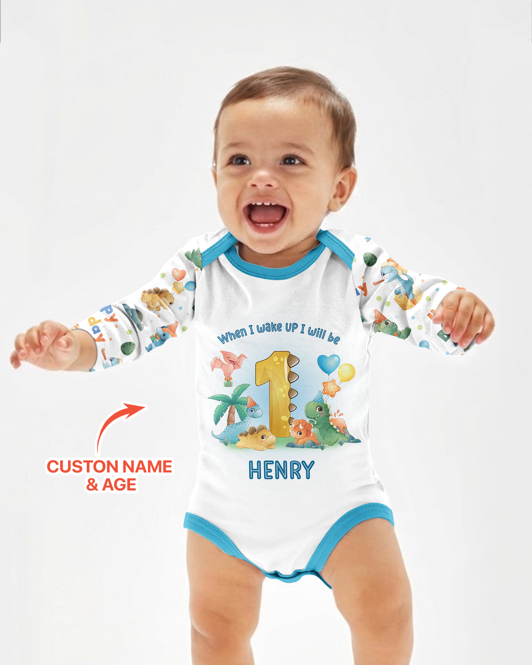 Custom Name When I Wake Up Birthday Dino Bamboo Bodysuit