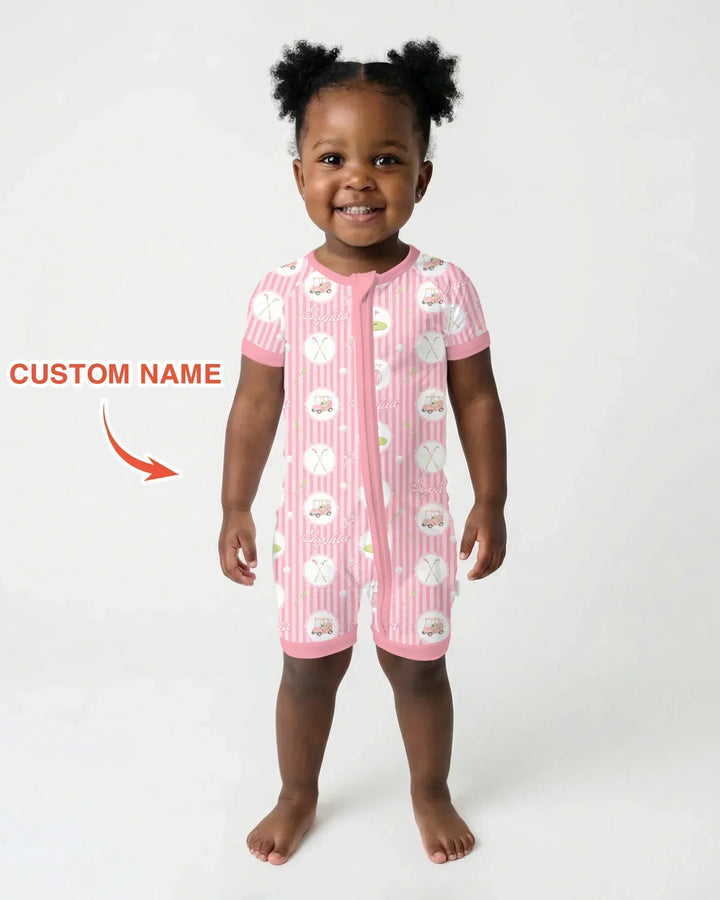 Custom Name Pink Golf Girl Bamboo Shorty Zippy