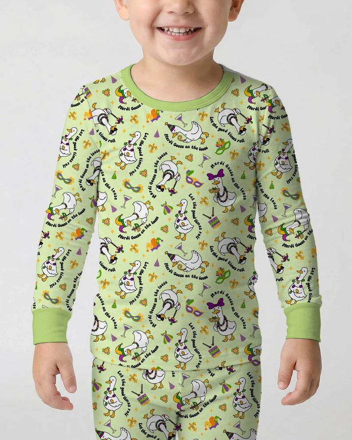 Mardi Gras Silly Goose Bamboo Two Piece Long Sleeve Pajama Set