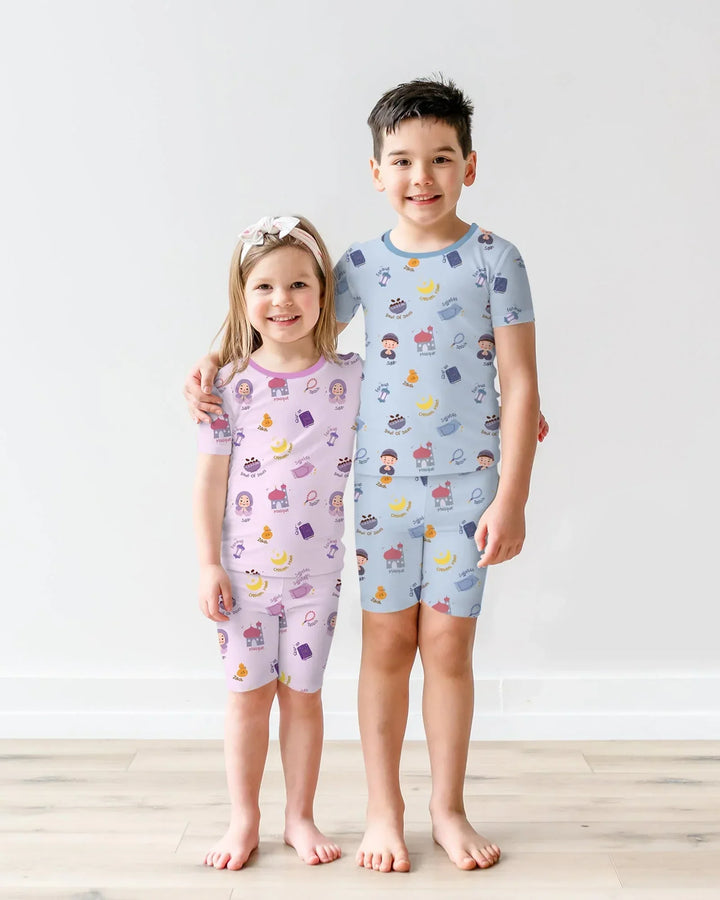 Cute Ramadhan Mubarak Bamboo Two Piece Short Sleeve Shorts Pajama Set