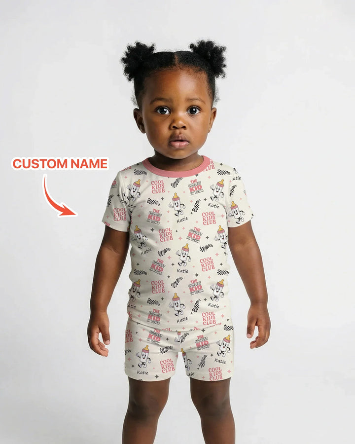 Custom Name Cool Club Daddy & Me Matching Bamboo Two Piece Short Sleeve Shorts Pajama Set