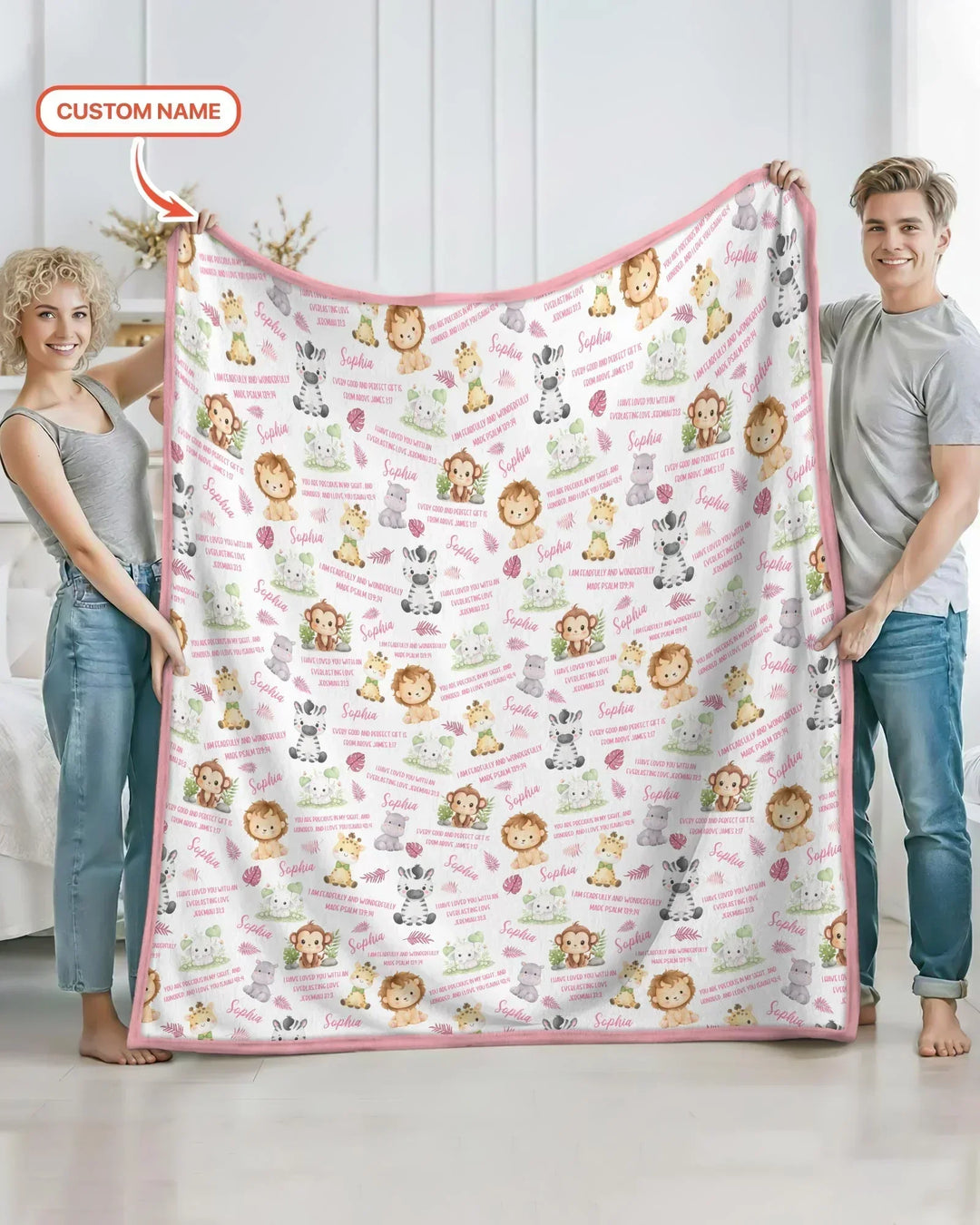 Custom Name Bible Verse Safari Animal Bamboo Blanket