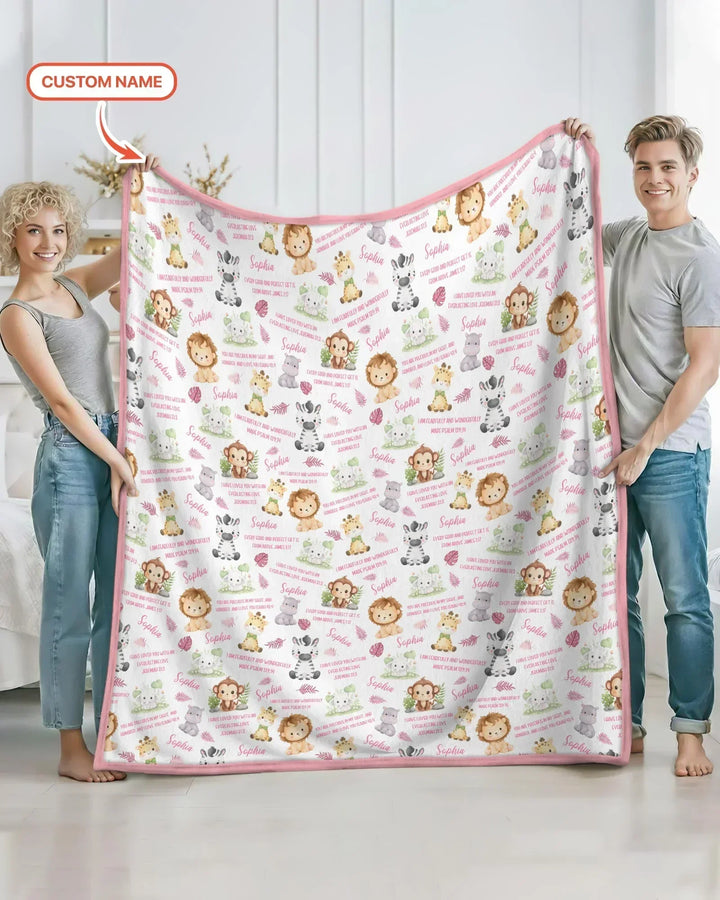 Custom Name Bible Verse Safari Animal Bamboo Blanket