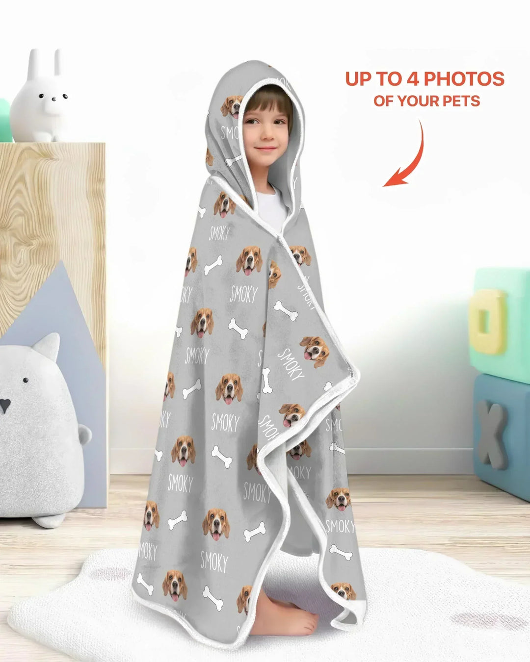 Custom Name and Pet Photos Bamboo Wearable Hooded Blanket