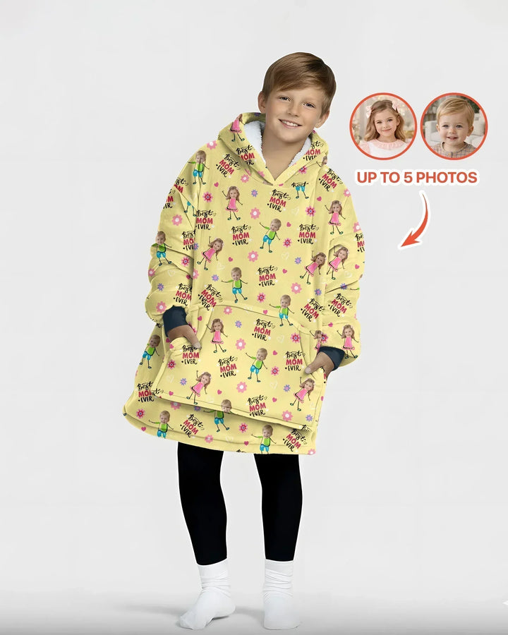 Custom Photo "Best Mom Ever" Doodle Bamboo Blanket Hoodie